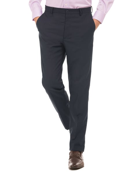 Buy WES Formals Grey Striped Slim Tapered Trousers from Westside