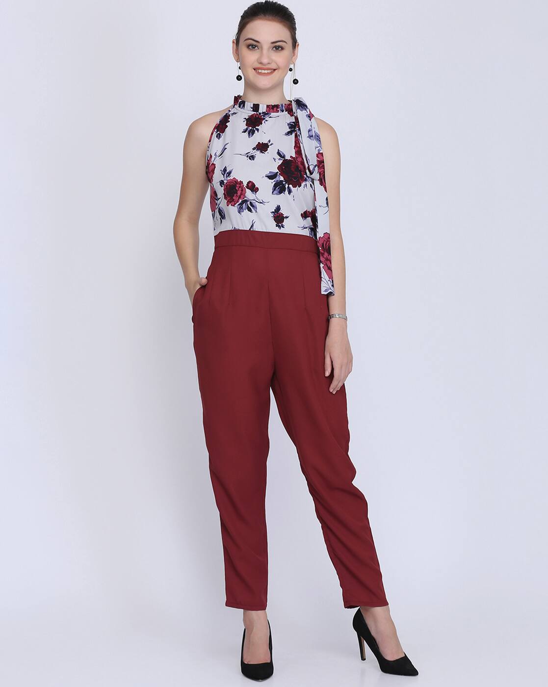 maroon floral jumpsuit
