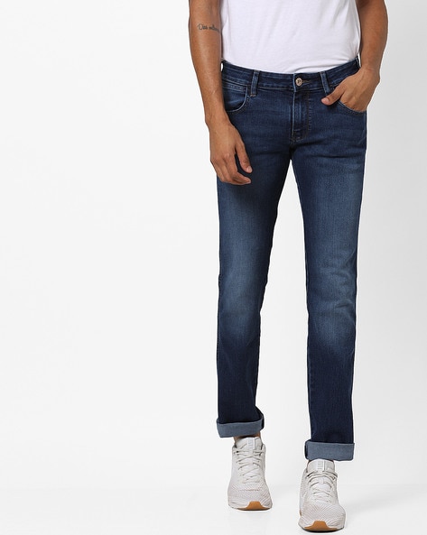 Mid-Rise Mid-Wash Slim Fit Jeans