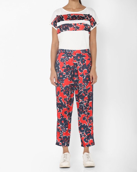 Zara  Pants  Jumpsuits  Iso Xl Zara Red Floral Printed Trousers   Poshmark