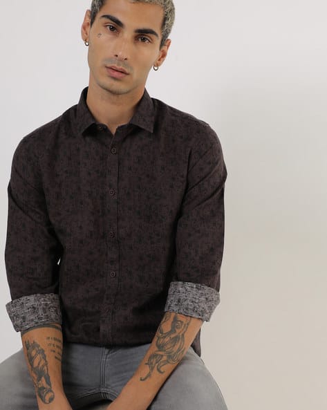 Printed Cotton Shirt with Spread Collar (Image - 1)