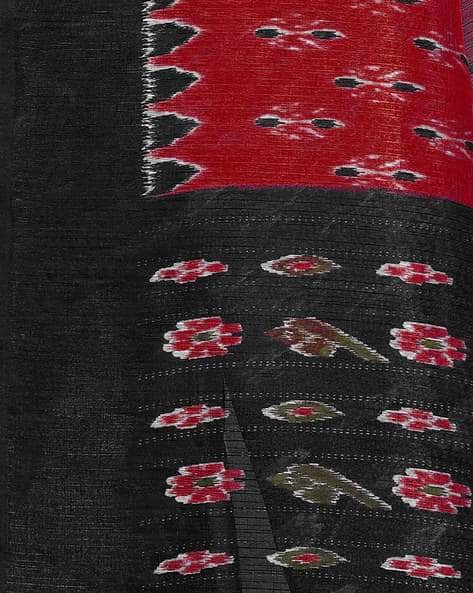 Printed Saree with Contrast Border (Image - 1)