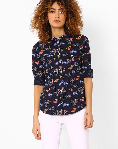 Buy Navy Blue Shirts for Women by DNMX Online