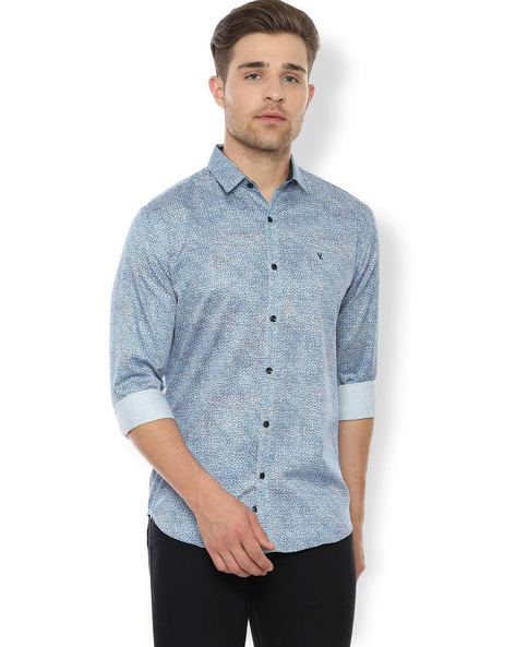 Printed Slim Fit Shirt with Curved Hemline