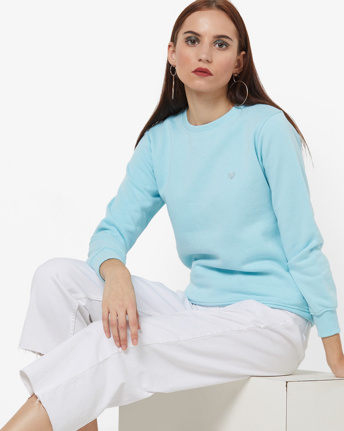 mint blue sweatshirt