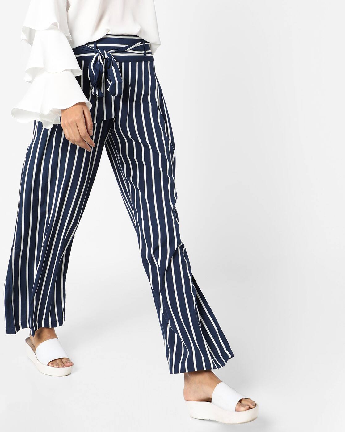 navy striped palazzo pants