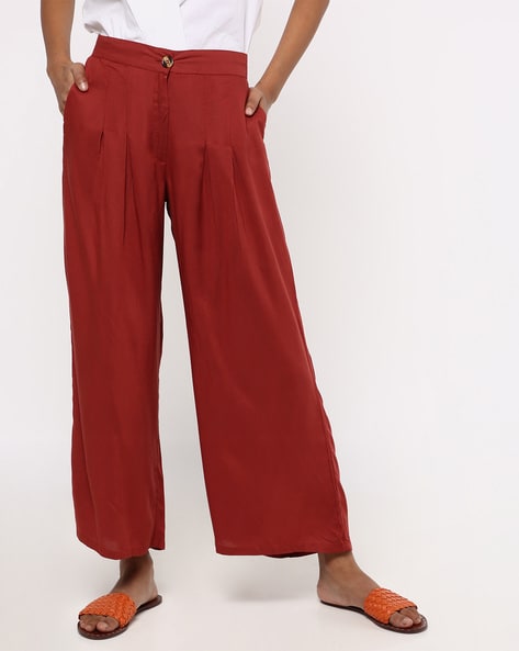 Jeans & Trousers | Straight Pant In Rust Colour | Freeup