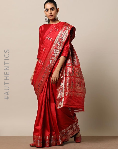 Red wedding silk sarees for women gift Baluchari Saree Women Ethnic Wear  Bhagalpuri Sarees Wedding Banarasi