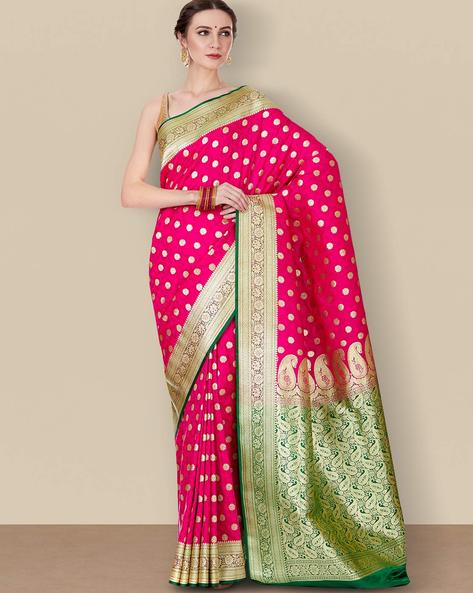 Buy Lime Green And Pink Banarasi Saree online-Karagiri