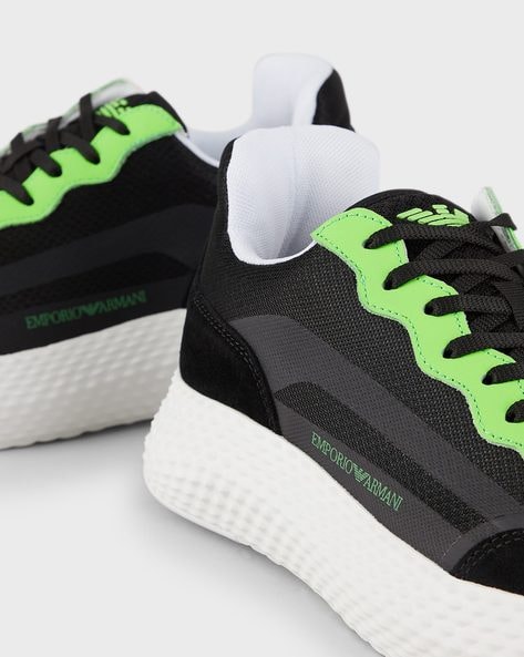 Buy EMPORIO ARMANI Low-Top Lace-Up Sneakers | Black & Neon Green Color Men  | AJIO LUXE