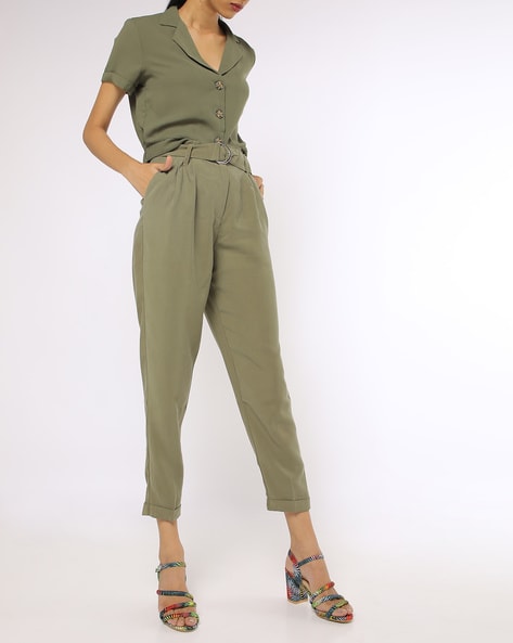 Green Belted Paperbag Trousers | New Look