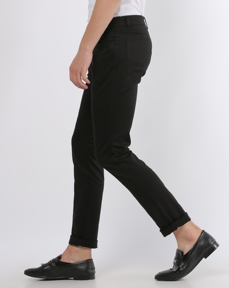 Men Black Tapered Fit Cropped Trousers  dennisonfashionindia
