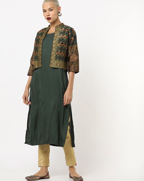 Buy Biba Red Cotton Printed Straight Kurta With Jacket for Women Online @  Tata CLiQ