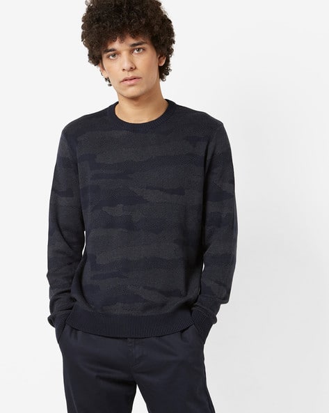Camouflage Pattern Crew-Neck Pullover By Lee ( Navyblue )