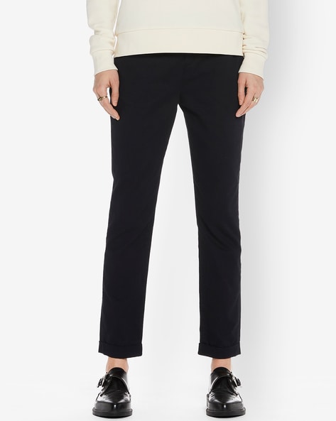 Women Solid Black Chinos Trousers