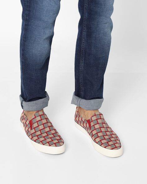 Shirt Multi Colored Shoes Mens Textured Fabric Slip-On Shoes