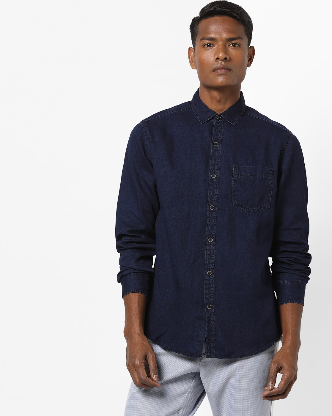 dark blue denim shirt