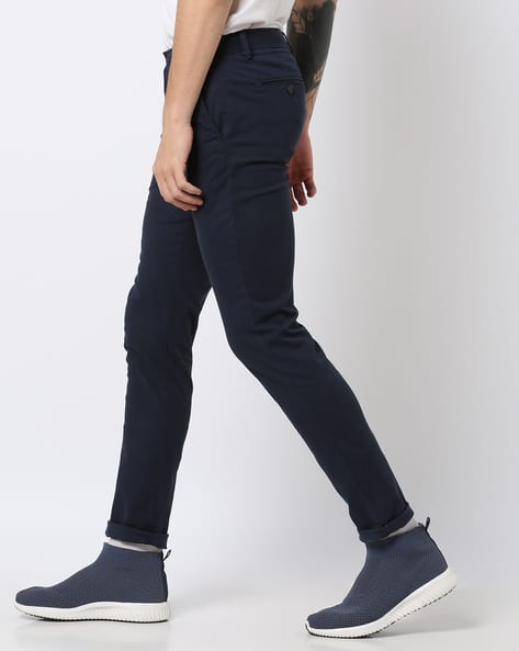 Slim Fit Mid-Rise Flat-Front Trousers (Image - 1)