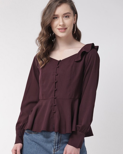 V-neck Top with Ruffles