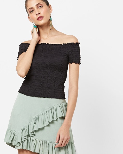 black off the shoulder smocked top