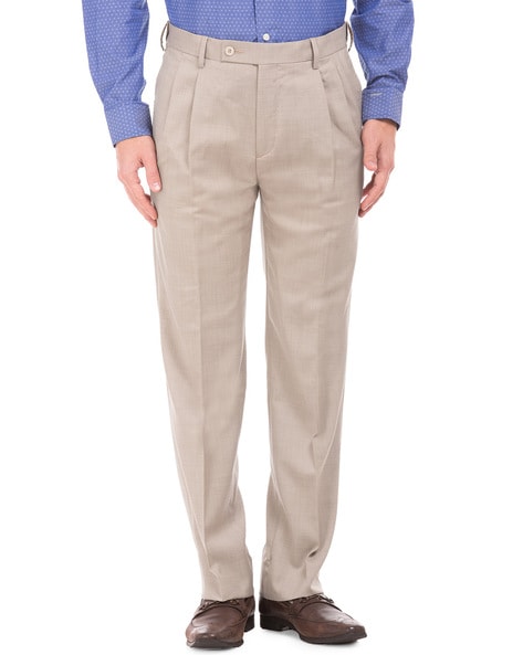 Multicolor Plain Mens Cotton Pleated Trousers Regular Fit