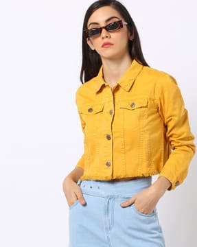 cropped coloured denim jacket