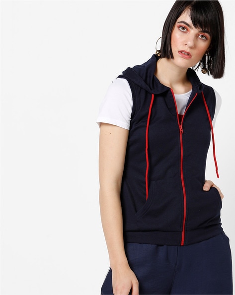 navy blue sleeveless hoodie