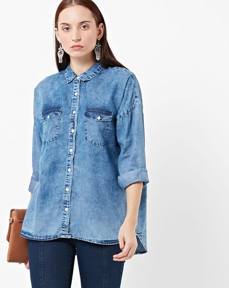 high low denim shirt