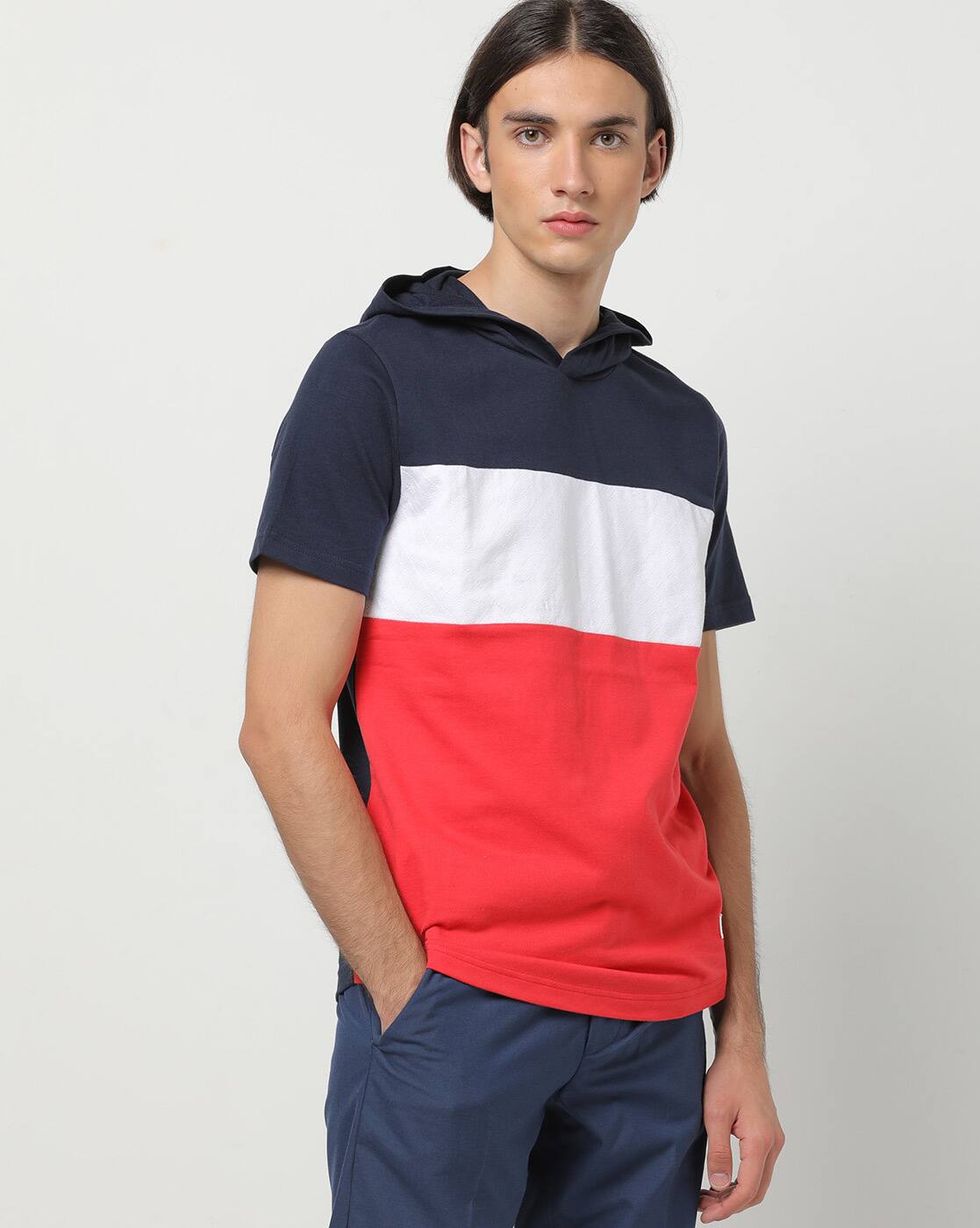 navy blue and red sweatshirt