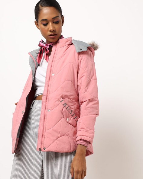 Pink fur outlet lined jacket