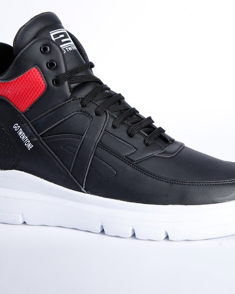 Men Panelled Mid-Top Lace-Up Sneakers