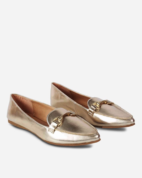 gold flat loafers