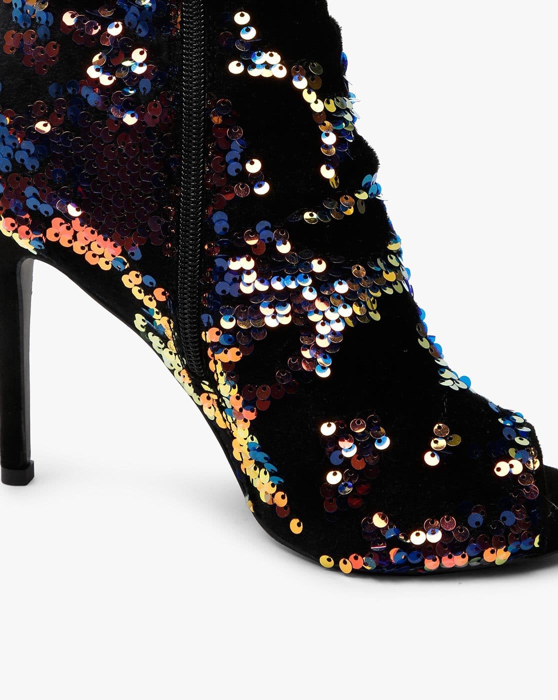 Peep-Toe Boots with Sequins