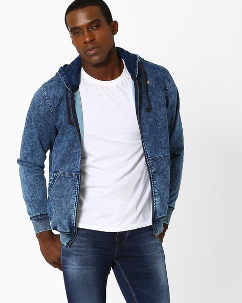 Hooded denim jacket - Denim blue/Grey - Men | H&M IN