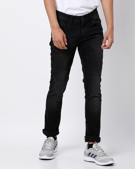 Carbon Black Fold Waist Denim Jeans
