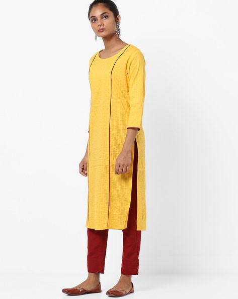 Buy Now,Be Indi Womens Red Kurta With Contrast Piping And Lace Detailing. –  BE INDI