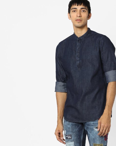 Mandarin Collar Shirt with Half Placket