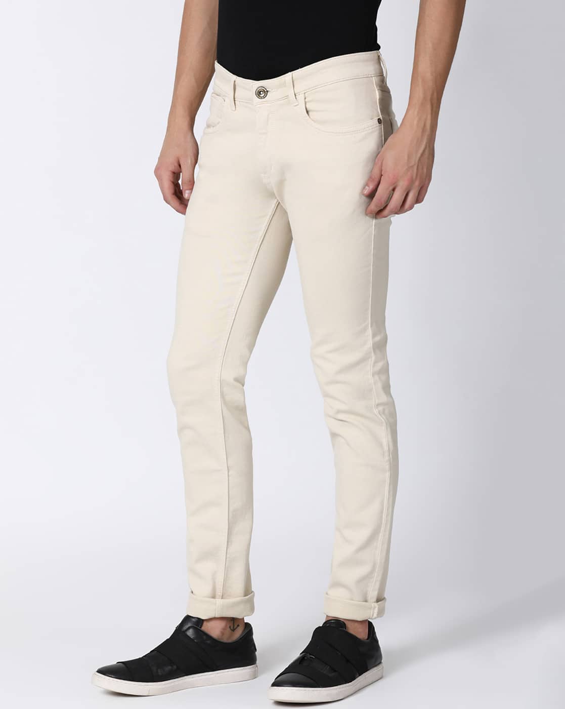 cream slim fit jeans