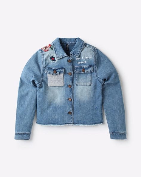 Girls Cropped Denim Jacket - Light blue