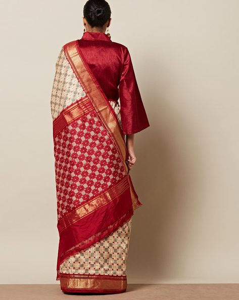 pochampally double ikkat pure silk saree with blouse pallu design in  Hyderabad, India from SB Pochampally Handlooms Divya Creations