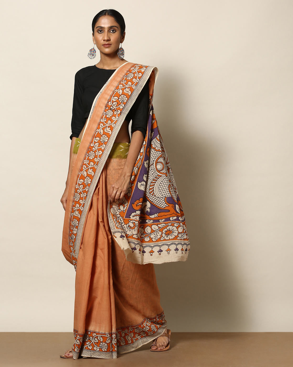 Buy Beige & Red Sarees for Women by Indie Picks Online | Ajio.com