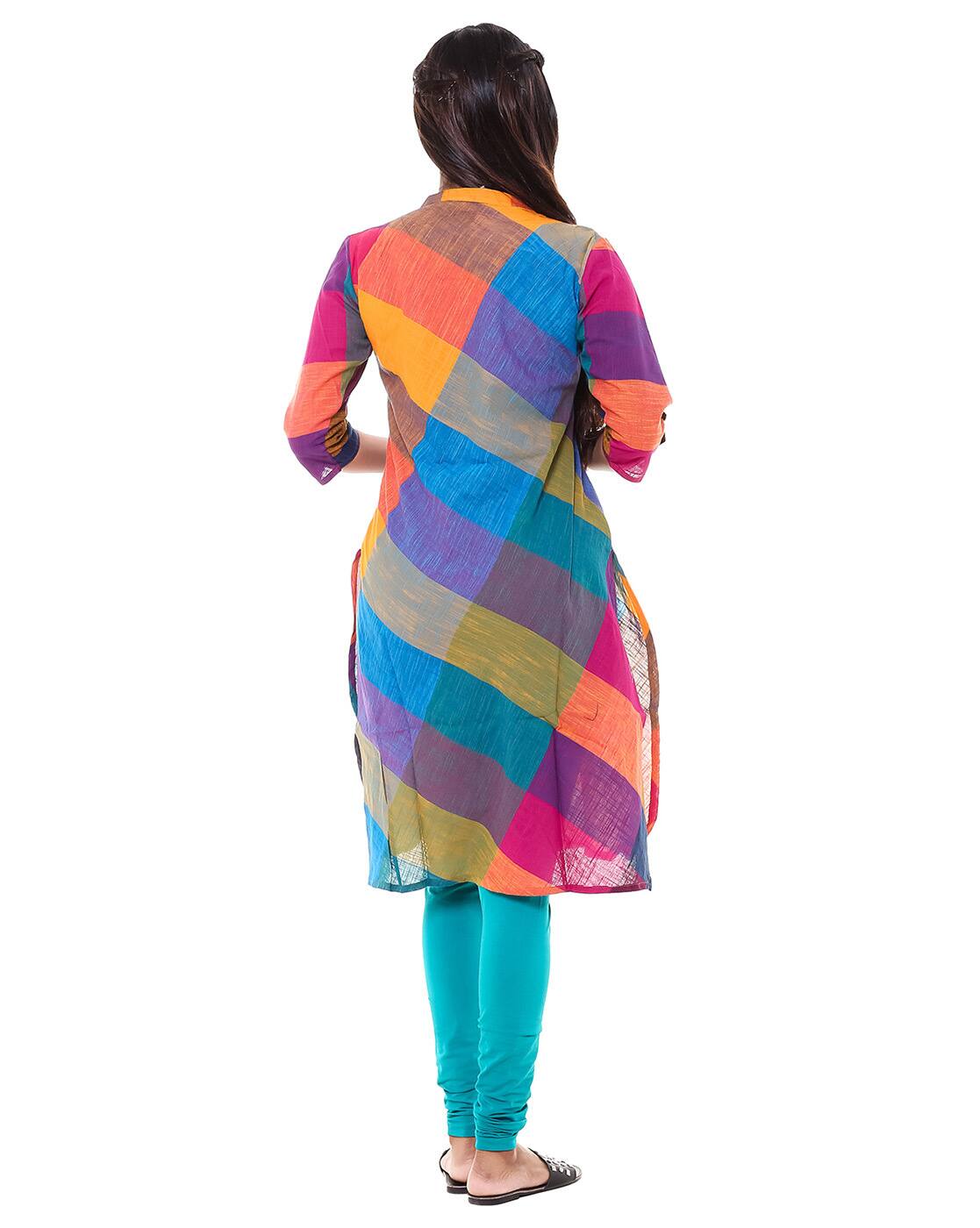 multi color checked kurti