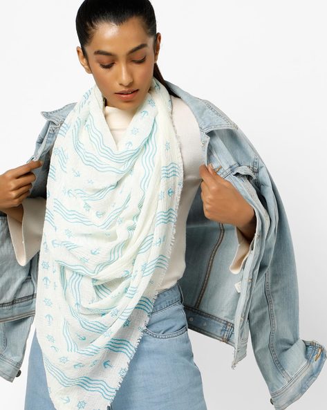 Printed Scarf with Frayed Edges Price in India