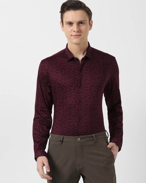 burgundy slim fit shirt