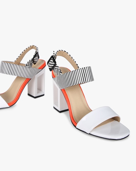 Black and white shop striped block heel