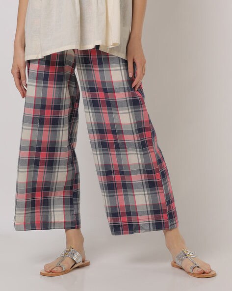 Checked Palazzos with Semi-Elasticated Waist Price in India