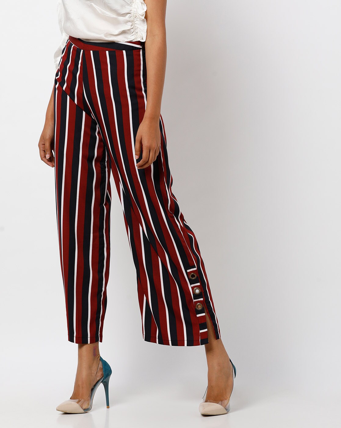 maroon striped pants