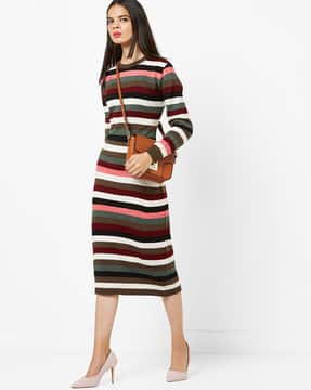 Striped Midi Flat-Knit Sweater Dress