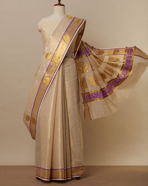 Buy Kasavu Set Saree Tissue Weave Online | Kauthuk