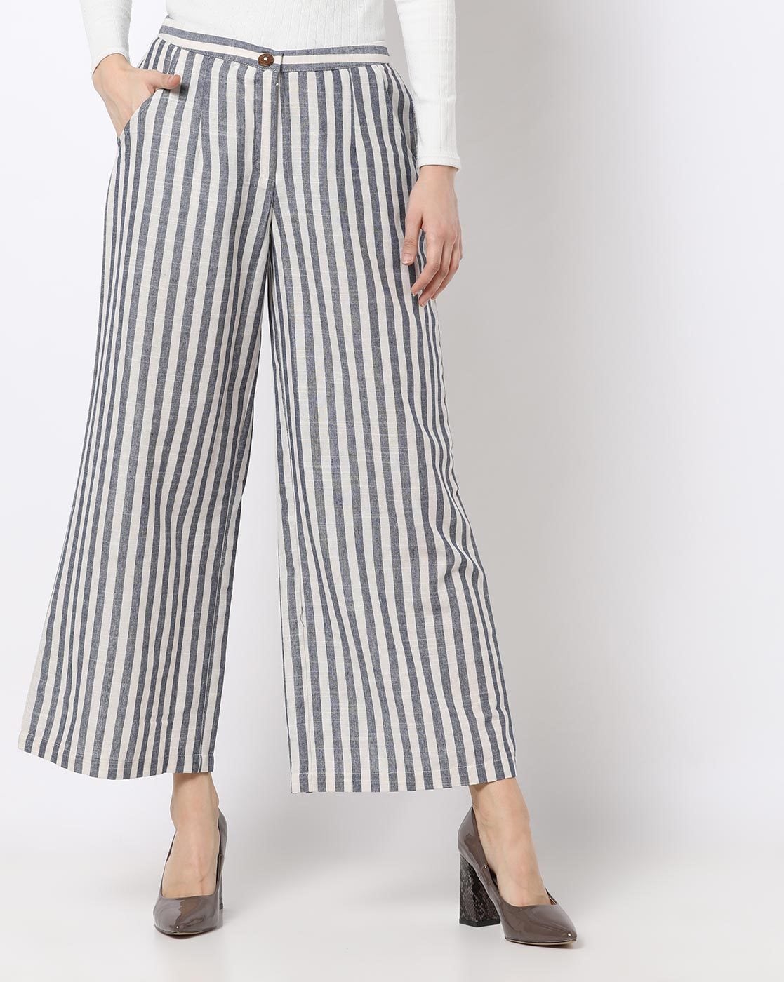 grey and white striped jeans